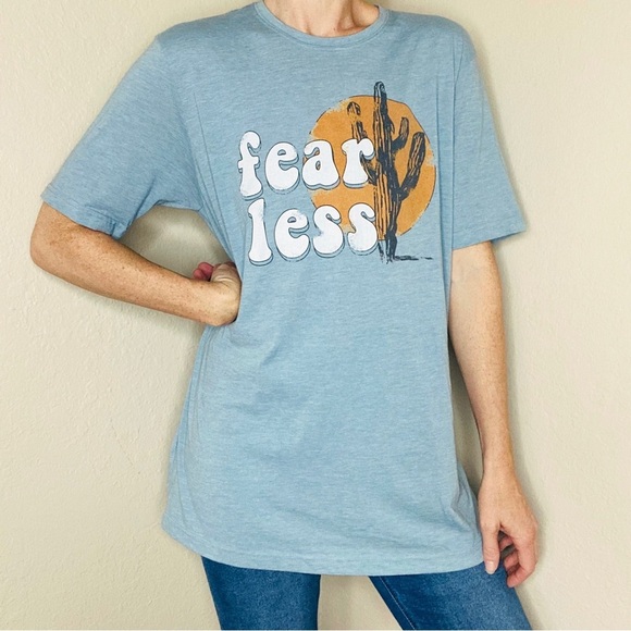 Crowned Free Light Blue Fear Less Desert Cactus Graphic Tee - Picture 5 of 6